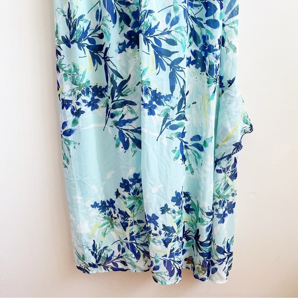 Lulus Sammi Blue Floral Ruffle wrap Maxi Dress Wedding Formal coastal beachy S - Picture 11 of 16